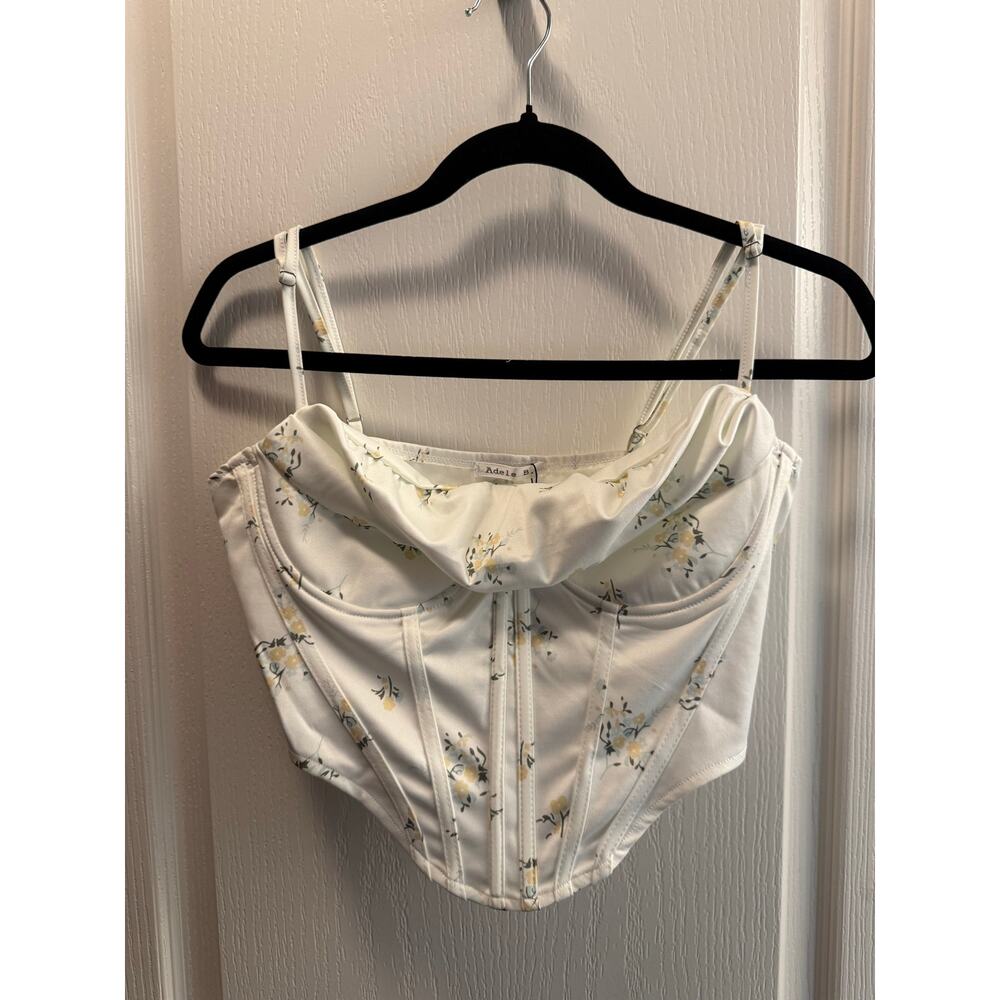 Adele B White Floral Corset Crop Top Bustier Cottagecore Coquette Cami Size L